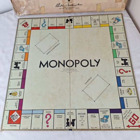 Vintage Monopoly Board Game Parker Brothers 1935 1946 Wooden and Metal Pieces - Picture 7 of 16
